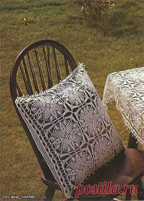 СКАТЕРТЬ И ПОДУШКА ВЯЗАНЫЕ КРЮЧКОМ - Nebka.Ru