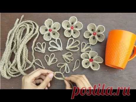DIY Best Reuse Ideas With Burlap And Plastic Mug || Best Out of Waste Jute Flower With Vase Craft