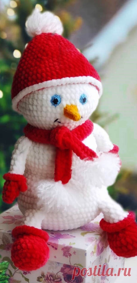 PDF Снеговик крючком. FREE crochet pattern; Аmigurumi doll patterns. Амигуруми схемы и описания на русском. Вязаные игрушки и поделки своими руками #amimore - плюшевый снеговик, Новый год, большой снеговичок из плюшевой пряжи.