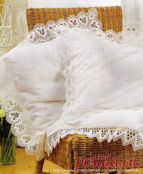 Вязание-крючок-РАЗНОЕ &gt;Бабушкины кружева_подушки с филейным кружевом