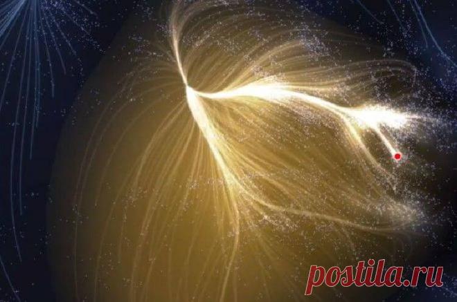 Эта красная точка показывает, где находится наша галактика в сверхскоплении галактик, называемом Ланиакея (Laniakea), что означает «необъятные небеса». (© Nature Video/YouTube). 11 фотографий, заставляющих понять, как поразительно мала наша Земля — Лайм