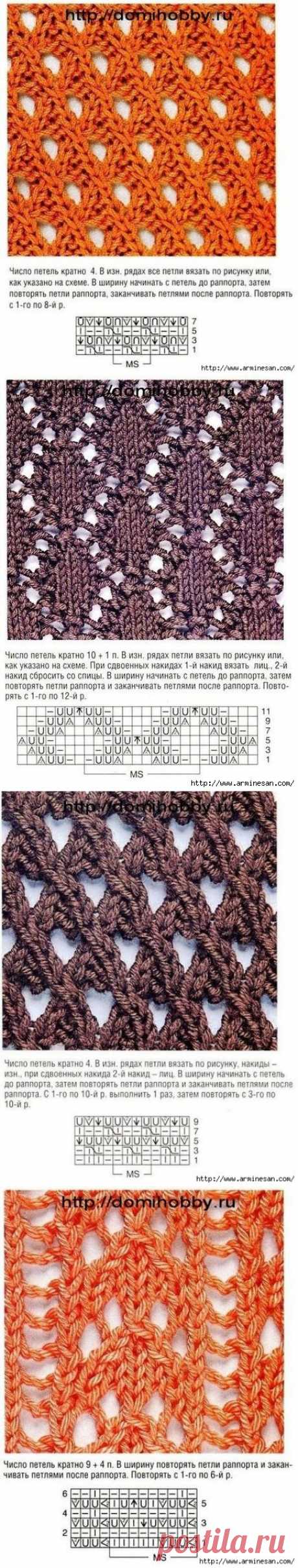 Сетчатые узоры вязания спицами