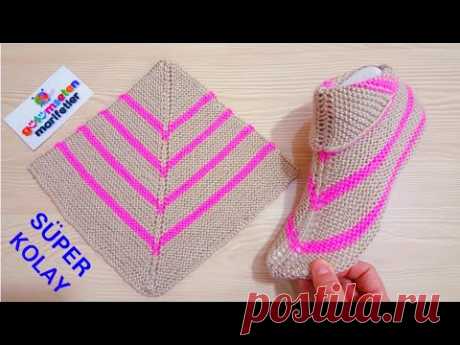 Süper kolay bot patik modeli yapımı / İki şiş ile patik modelleri / 5 ilmek ile başlayan bayan patik - YouTube