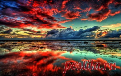 Обои «Отражение неба» (эффект, небо, море, hdr) для рабочего стола - природа - скачать
