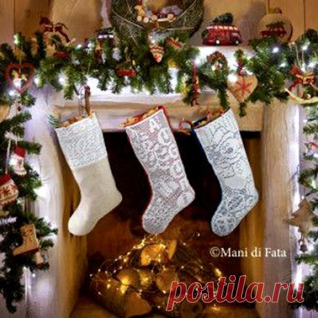Рождественские сапожки Филейные рождественские сапожки. Схемы