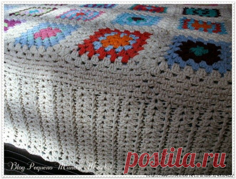Обвязка пледа крючком. Схема + МК в фото.