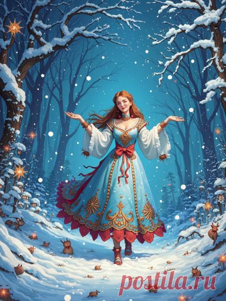 Зимняя сказка в стиле Биilibriumса. Изображение из нейронной сети Flux Ai - Flux.1 примеры промтов - Форум ИИ о нейросетях - Yes Ai