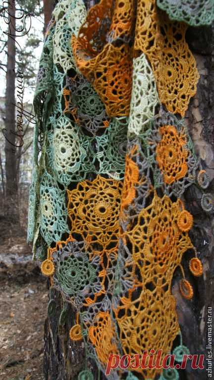Купить Ажурная шаль, косынка, платок, парео Лесная Паутинка -2 - шаль, ажурная шаль