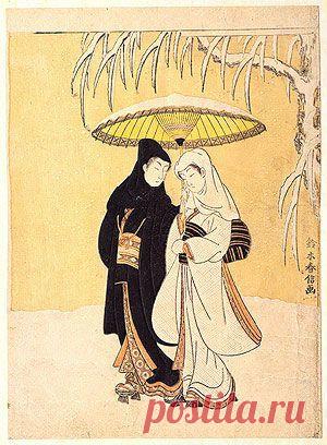 Соломенный зонт -
от снега, холодной зимой,
любимой защита.