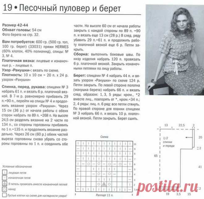 Вязание спицами - берет