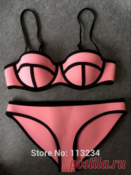2015 Новая Мода Сетки Купальники Женщин Сексуальный PUSH UP Неопрена Комплект Бикини Неопрена Купальник Biquini купить на AliExpress