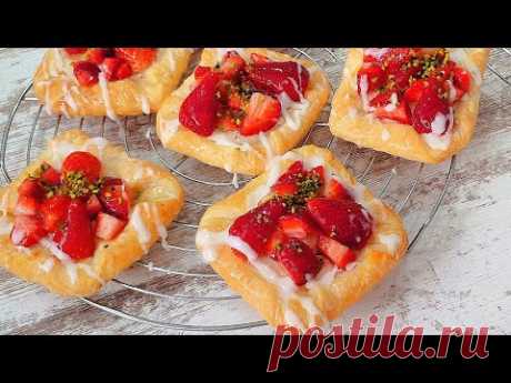 Знаменитые КОНВЕРТИКИ с КЛУБНИКОЙ как из кондитерской! Очень вкусно и быстро! Без яиц!