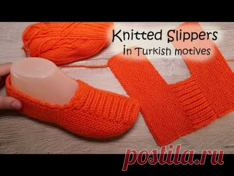 Следки на двух спицах по Турецких мотивах 🇹🇷 Orange knitted Slippers in Turkish motives 🎃