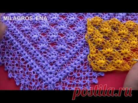 Chal tejido a crochet Punto Piñas en Combinación con el punto Espuma de Mar paso a paso