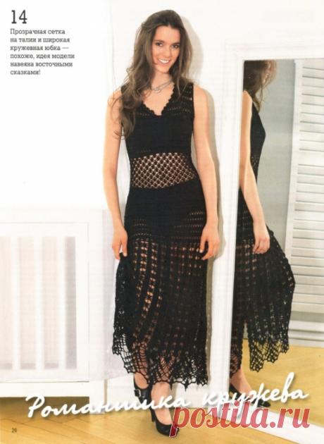 Черное ажурное платье крючком с описанием и схемами. Кружевное платье крючком | Домоводство для всей семьи.