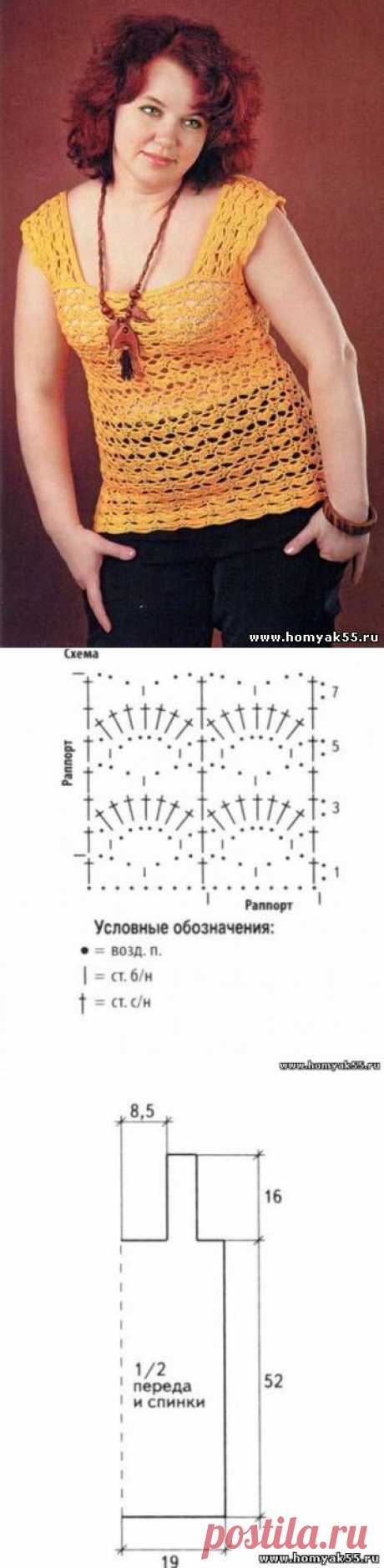 Ажурный жёлтый топ крючком