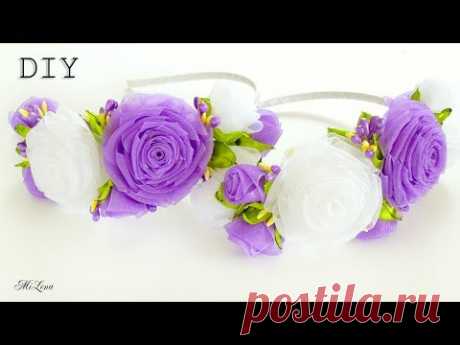 ОБОДОК С РОЗАМИ, МК / DIY Organza Rose Headband