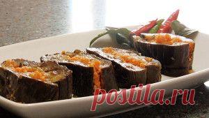 Баклажаны квашеные с овощами в собственном соку