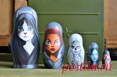 Кошки Девушки Русская Матрешка Бабушка Деревянные вложенные | Etsy