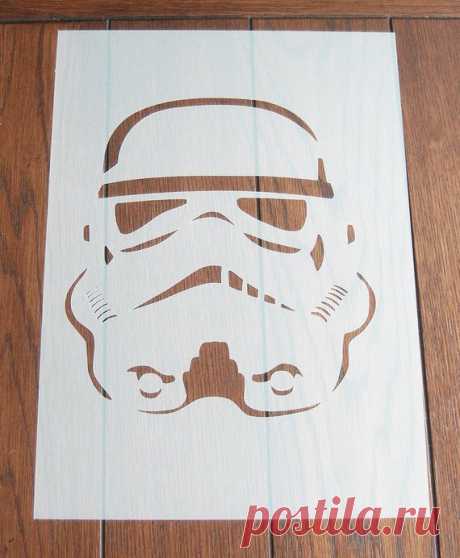 Stormtrooper Stencil Mask Reusable PP Sheet for Arts &amp; Crafts, DIY Stormtrooper mask/stencil. Genuine 350 micron Polypropylene Sheet  A machine cut, stencil/mask which can be used in a variety of ways to create unique backgrounds and decorations for your craft, mixed media, DIY and home décor projects.  Texture paste, inks, paints, pastels are just a few