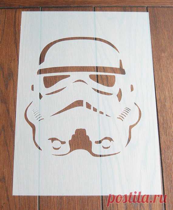 Stormtrooper Stencil Mask Reusable PP Sheet for Arts & Crafts, DIY Stormtrooper mask/stencil. Genuine 350 micron Polypropylene Sheet  A machine cut, stencil/mask which can be used in a variety of ways to create unique backgrounds and decorations for your craft, mixed media, DIY and home décor projects.  Texture paste, inks, paints, pastels are just a few