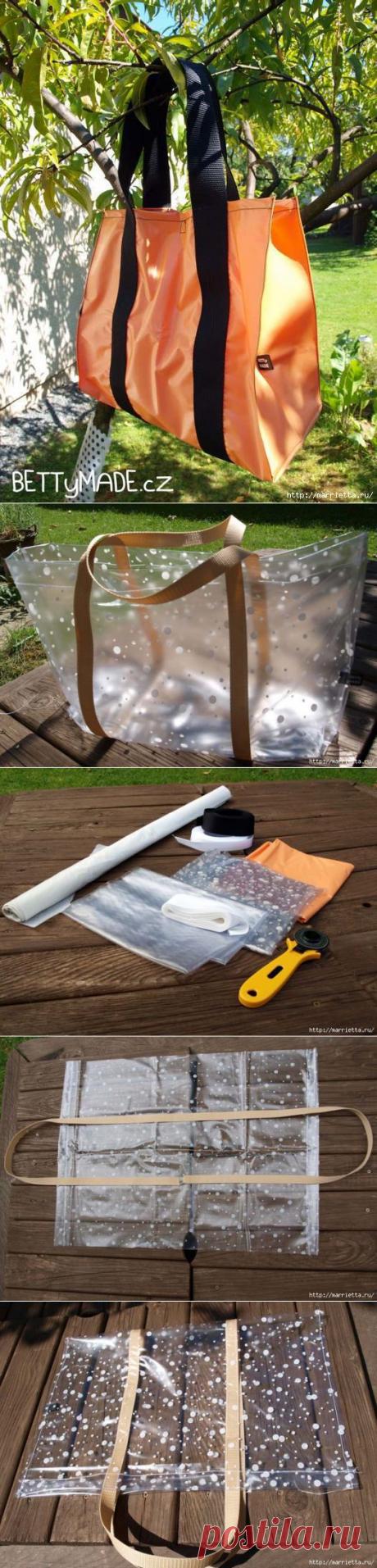 Шьем пляжную сумку из полиэтиленовой скатерти.