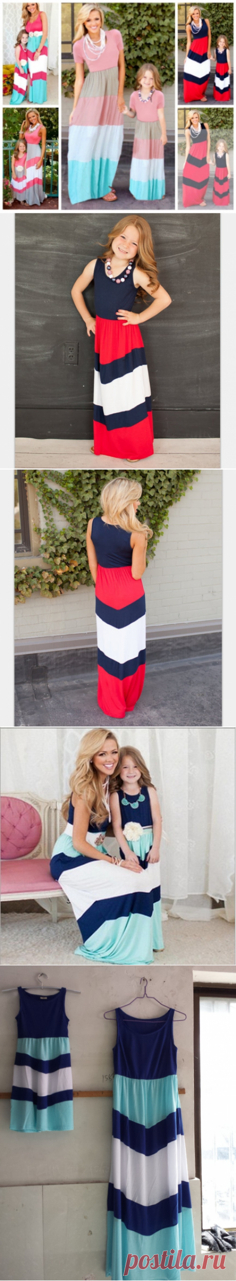Полосато-блочное летнее платье-макси для мамы и дочки - Детские платья нарядные и каждодневные / СЮРПРАЙЗ