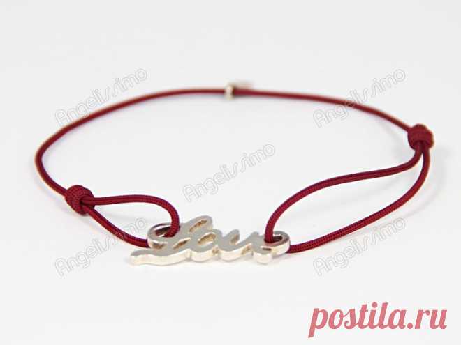Браслет веревочный "Love" на бордовой нити от Amorem