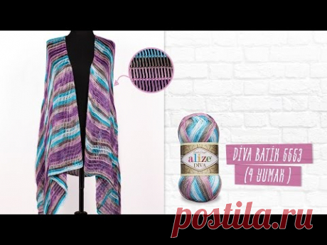 Alize Diva Batik ile Tunus İşi Yelek Yapımı-Making Tunisian Work Vest with Alize Diva Batik