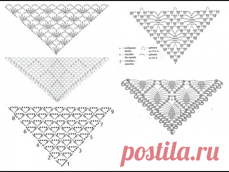 Ажурные узоры для шали крючком - идеи и схемы для вязания/ Openwork shawls crochet patterns diagrams - YouTube