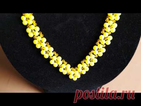 Beautiful necklace. DIY.                 V-образное колье из бусин. Мастер-класс