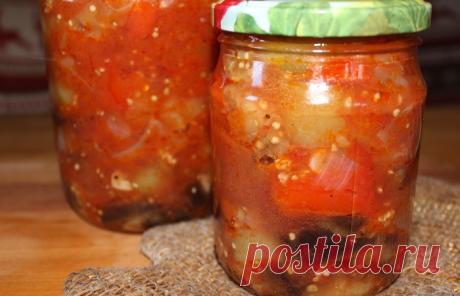 Салат "тройка" из баклажанов, перцев и помидоров на зиму