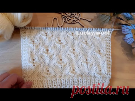 Вяжем ажурный узор "Бусинка в корзинке" спицами.