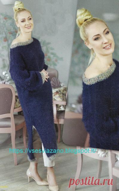 ВСЕ СВЯЗАНО. ROSOMAHA.: Синее платье-туника из кидмохера. Быстро.
