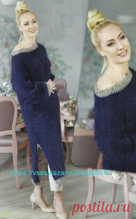 ВСЕ СВЯЗАНО. ROSOMAHA.: Синее платье-туника из кидмохера. Быстро.
