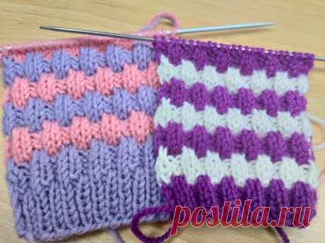 Узор с перемещением резинки 2 х 2 двухцветный. Вязание спицами. - YouTube