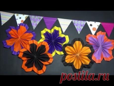 （ペーパーフラワー）ハロウィンの飾り　折り紙で壁飾りの作り方【DIY】(Paper Flower) Halloween decoration　Wall decoration with origami