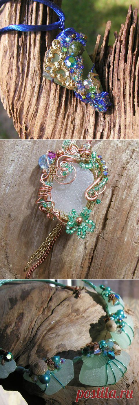 Украшения из ракушек, гальки и стекла | Умелые ручки