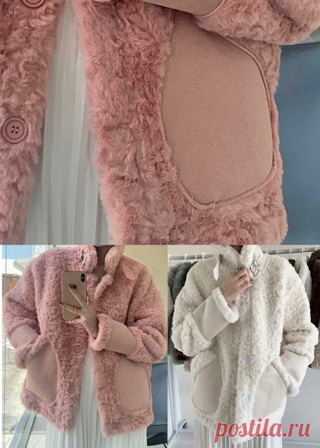 Plus Size Apricot Button thick Faux Fur Winter Coats – Omychic