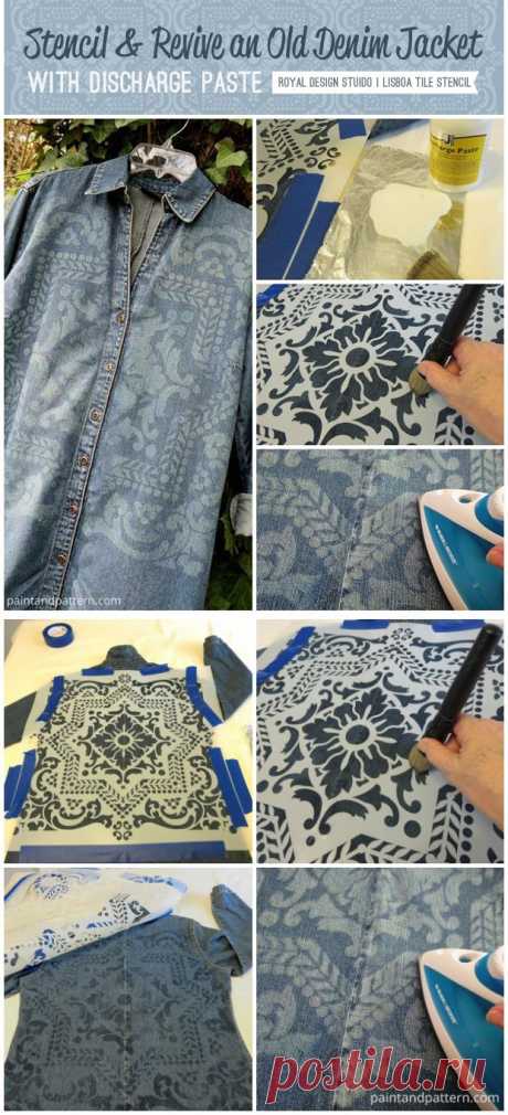 Stencil and Revive An Old Denim Jacket with Discharge Paste - Paint + Pattern