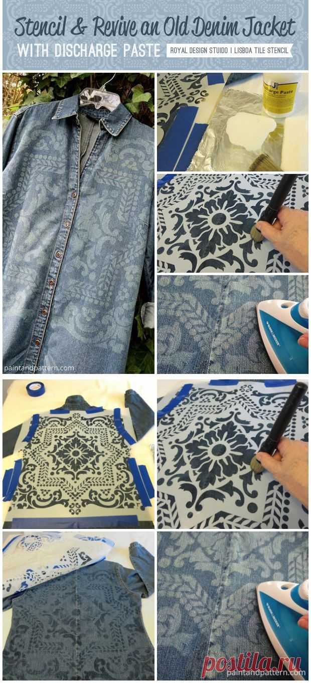 Stencil and Revive An Old Denim Jacket with Discharge Paste - Paint + Pattern