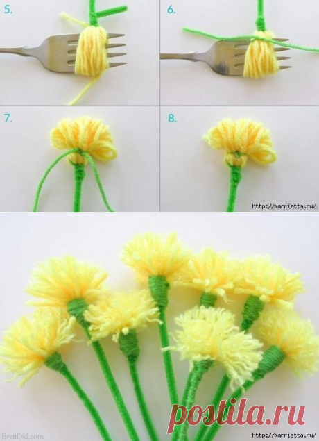 Одуванчики из помпонов