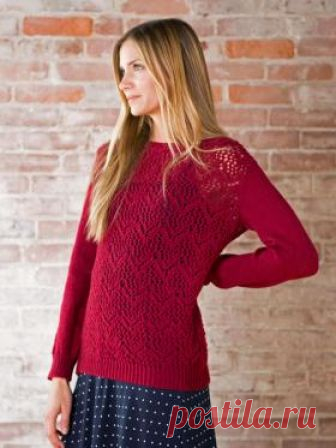 Ажурный свитер спицами с шевронами Очаровательный удлиненный пуловер спицами для женщин, выполненный из тонкой пряжи на основе шерсти альпаки с добавлением шелка. Вязание пуловера...