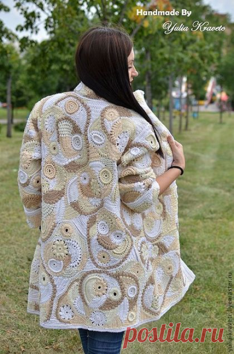 Купить Пальто Фриформ Oversize - бежевый, пальто женское, пальто вязаное, Пальто ручной работы
