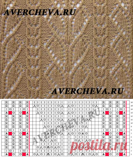 Узор 799 « ажурные листья» | каталог вязаных спицами узоров