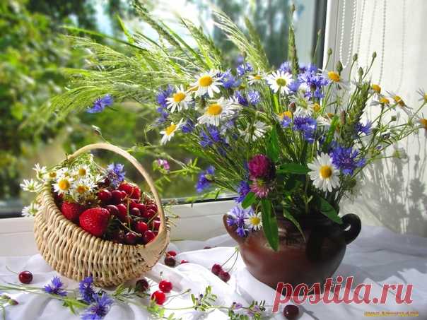 Привет, ИЮЛЬ!☀ 🍀🌺 Июль! Июльская жара - макушка лета, Ночь коротка, а яркий день длинней, Деревья сочной зеленью одеты, Созревшим хлебом пахнет из полей! Погода царствует вовсю, на славу! Повсюду буйство красок, как салют: Цветы пестреют, и дурманят травы, И звонко птицы по утрам поют! Прозрачен воздух, и на сердце нега, Созрели яблоки, манят сады, Природа, словно чудо, манну с неба, Ждет ласковой, живительной воды... А он степной нечесаный растрёпа, Пропахший липой и травой, Ботвой и запахом…