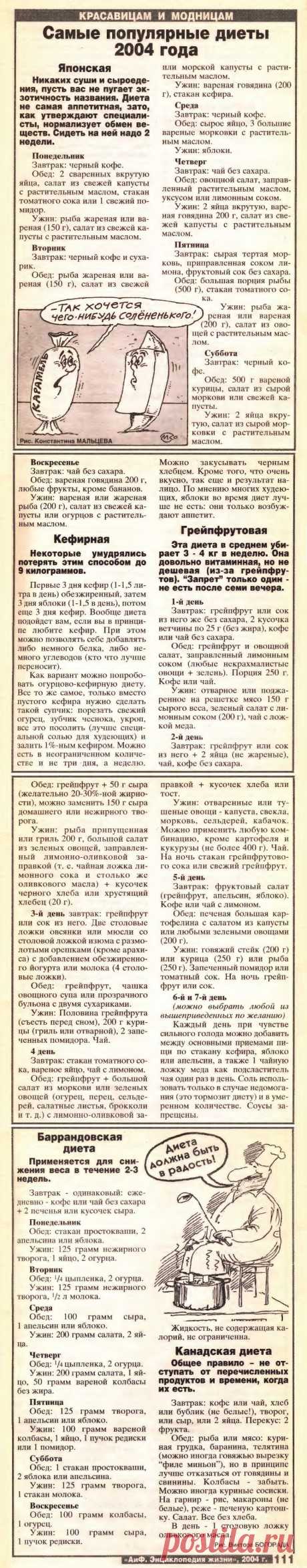 Самые популярные диеты 2004 года (японская, кефирная, грейпфрутовая, баррандовская, канадская)