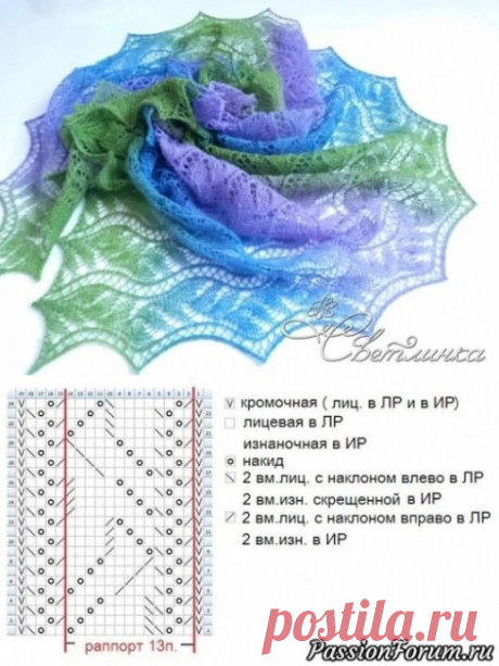 Схема для вязания ажурного палантина спицами
