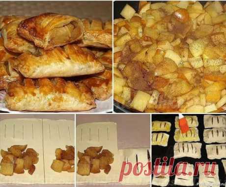 Слойки с яблоками – ароматное лакомство к чаю! Ингредиенты:  - Слоеное пресное тесто – 500 г  - Яблоки – 4 шт.  - Яйцо – 1 шт.  - Сахар – 50 г  - Сливочное масло – 30 г  - Корица – по вкусу  🔥 Как приготовить:  🍏 Начинка: 1. Яблоки моем, нарезаем...