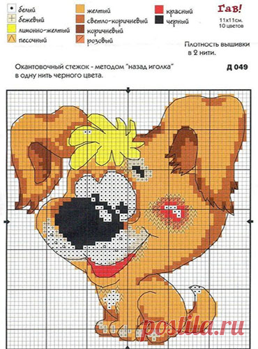 Схема вышивки крестом собаки – символа 2018 года | новогодняя